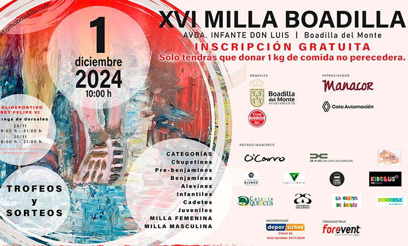 Boadilla del Monte | El próximo 1 de diciembre se celebrará la Milla Urbana Solidaria, con 11 carreras de distintas categorías