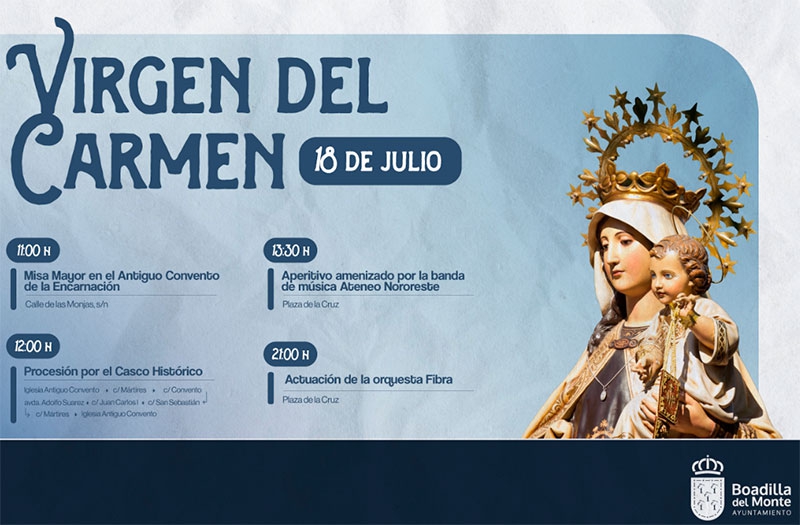 Boadilla del Monte | Boadilla celebrará la Virgen del Carmen el próximo día 18 con misa, procesión y música en la plaza de la Cruz