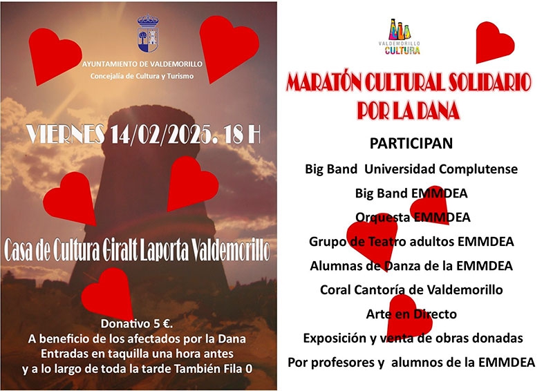 Valdemorillo | Maratón Cultural Solidario este viernes en la Casa de Cultura a beneficio de los afectados por la DANA