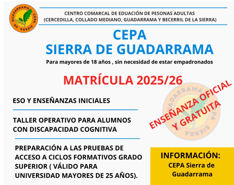 Los Molinos | El CEPA Sierra de Guadarrama abre su matrícula para el curso 2025/2026: formación gratuita para mayores de 18 años