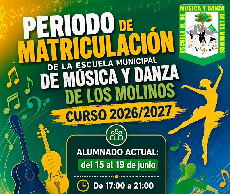Los Molinos | Abierto el periodo de matriculación de la Escuela Municipal de Música y Danza de Los Molinos para el curso 2026/2027