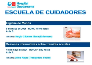 Guadarrama | Higiene de manos, hábitos saludables y edadismo, nuevos talleres de la Escuela de Cuidadores del Hospital Guadarrama