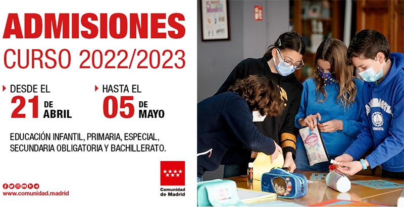 Humanes de Madrid  | La Comunidad de Madrid abrirá el 21 de abril el proceso de admisión de alumnos para el curso escolar 2022/23