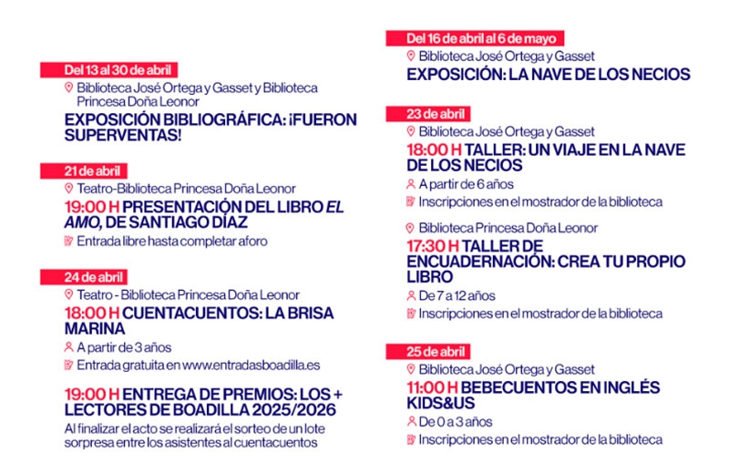 Boadilla del Monte |  Boadilla celebra la Semana del Libro con una amplia programación cultural en sus bibliotecas