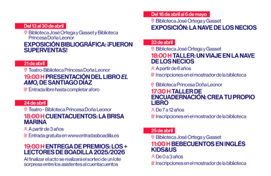 Boadilla del Monte |  Boadilla celebra la Semana del Libro con una amplia programación cultural en sus bibliotecas