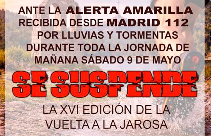 Guadarrama | Suspendida la XVI edición de la Vuelta a La Jarosa por la alerta amarilla de tormentas