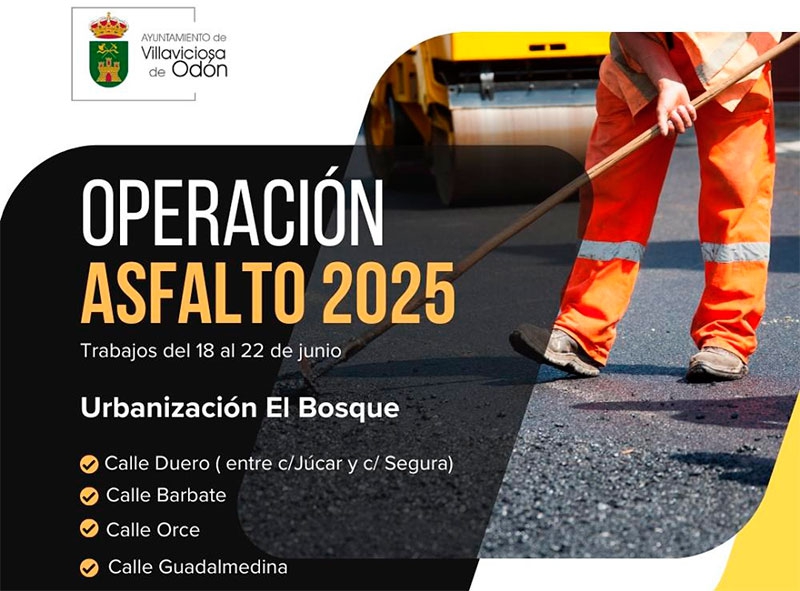 Villaviciosa de Odón | Este miércoles comienza la Operación Asfalto 2025 que afectará a 25 calles de la localidad