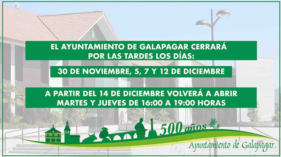 Galapagar | El Ayuntamiento no abrirá al público por las tardes hasta el 14 de diciembre